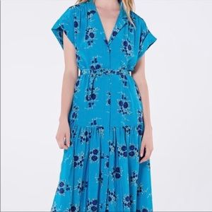 VERONICA BEARD Meagan Turquoise Silk Floral Dress